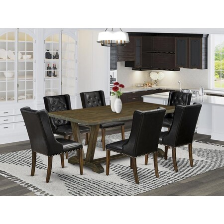 East West Furniture 7 Piece V-Style Dining Table Set - Distressed Jacobean V777FO749-7